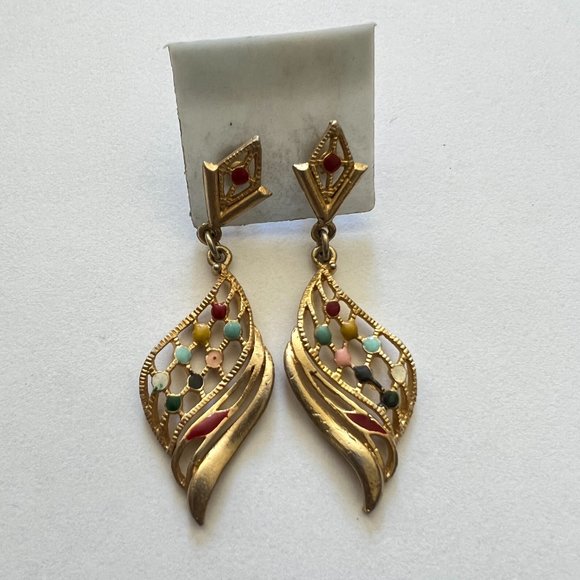 Gold & Multicolor Indian Earrings - Picture 1 of 1